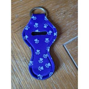 New Royal Blue Paw Print Neoprene Key Chain Chapstick Holder and chapstick